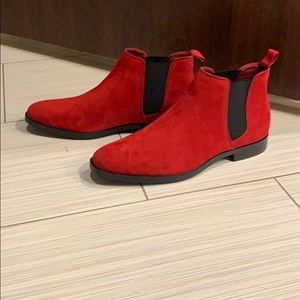 Red sued ankle boots never worn